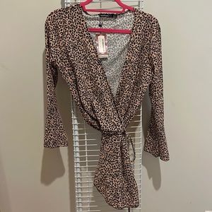 Leopard print wrap skater dress boohoo, brand new with tags!!
